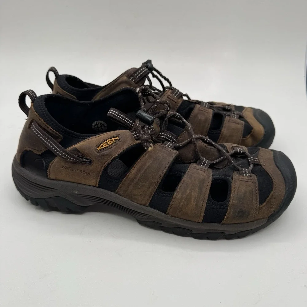 Keen Targhee III Mens Sz 12 Sandals Brown Leather Waterproof/Bungee